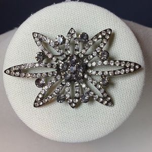 BLACK AND WHITE RHINESTONES FLORAL LARGE BROOCH / PENDANT 2”H by 3 3/8”W
